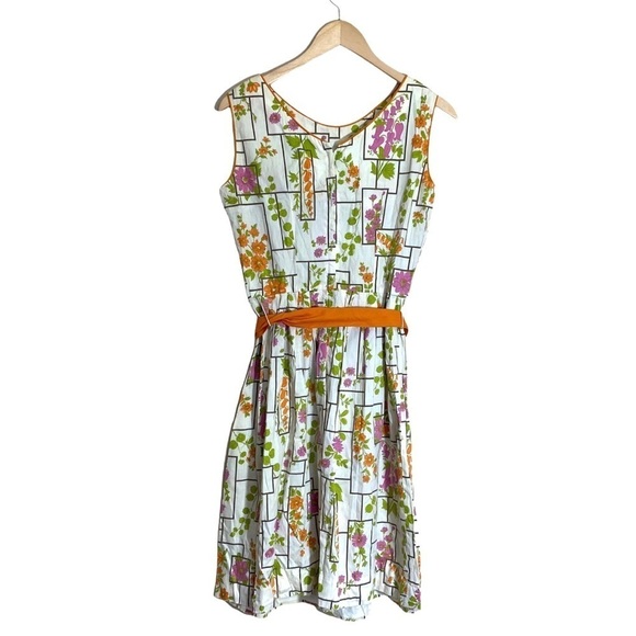 VTG 60’s Mode O’Day Orange Belted Waist Floral Dress USA Cottagecore Boho - Picture 4 of 12